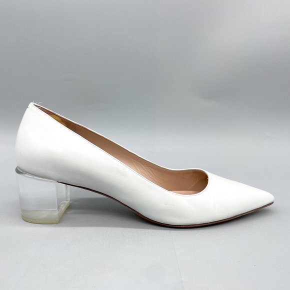 Stuart Weitzman Womens 6M Carole 50mm Pumps White Leather Pointed Toe Clear Heel - Picture 2 of 12